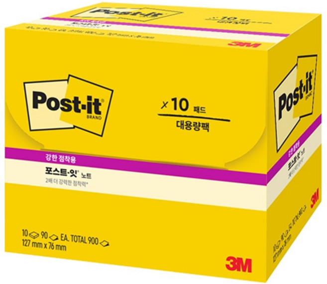 (대성문구) 3M 포스트잇 노트 강한점착용 655-10SSASST/206625/127x76mm 90매 10패드
