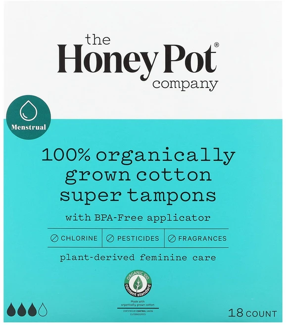 The Honey Pot Company 100% 유기농 재배 순면 탐폰 레귤러 18개, TheHoneyPotCompany100유기농재배순면탐폰 - 쿠팡