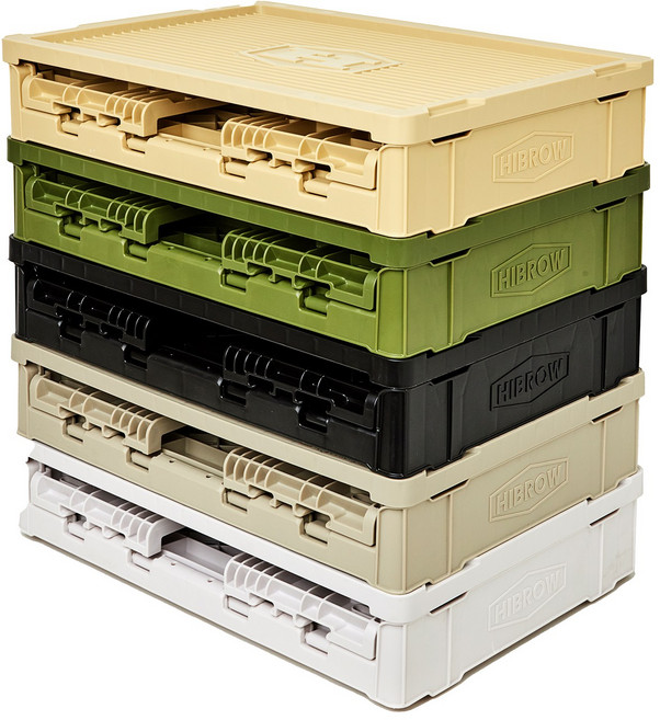 하이브로우 폴딩박스 플립박스 세트, 플립 플라스틱 상판 (더티 올리브), 플립박스 (애쉬 그레이)