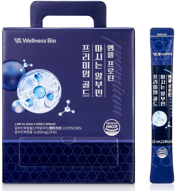 웰니스바이오 마시는 알부민 100포 대용량 단백질 프로틴 액상 스틱, 1개, 1.5kg