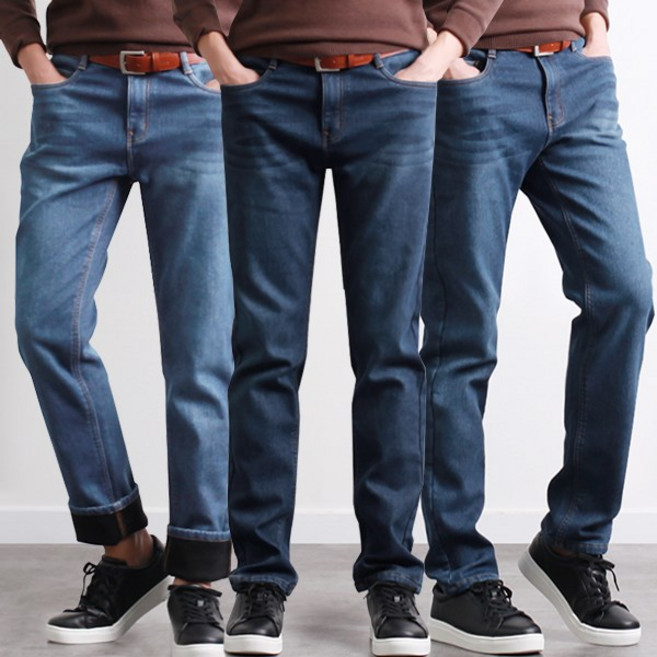 [투뎃] 남성용 발열 기모 워싱 스판 데님 팬츠