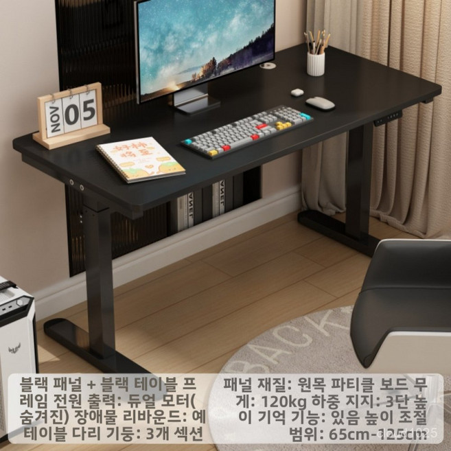 전동 리프팅 데스크 단일 모터 이중 모터 스마트 컴퓨터 데스크 게이밍 데스크 가정용 및 사무용 책상 리프팅 데스크 레그, 160cm, 듀얼 모터/3단 다리 카본 블랙