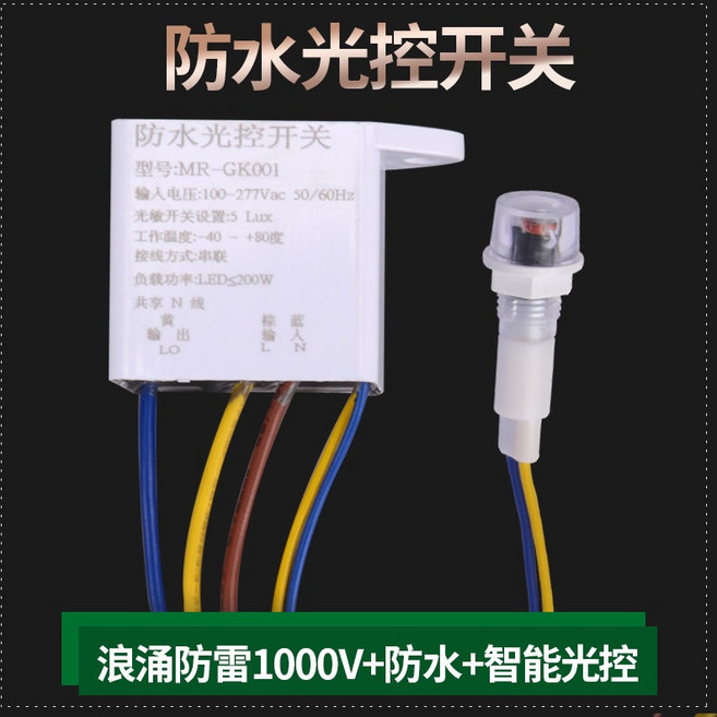 光控開關 防水防雷 智能感應開關, 1個, 防水防雷光控開關-1000V