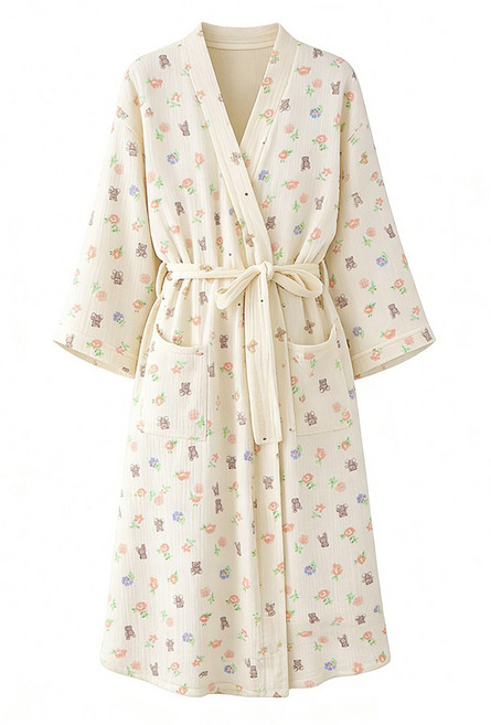 투데이리빙 여리여리 긴팔 샤워 가운 여성 여자 여성용 목욕 로브 가정용 겨울용 여름 수면 잠옷, 1개, 꽃
