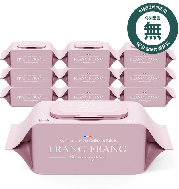 프랑프랑 플라스틱0% 에코 프리미어 아기물티슈 70gsm평량 무향, 70g, 70매, 10개