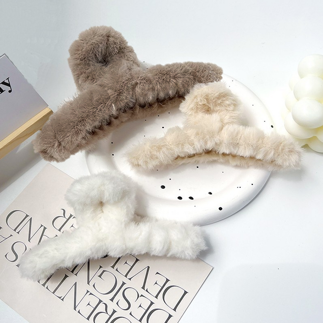 러블리 퍼 집게핀 3P 13cm 11cm 가을겨울 헤어집게