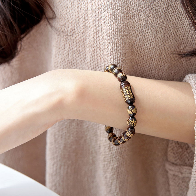 불교나라 벽조목 삼부적 광명진언 옴마니 염주팔찌 국내제작, 1개, 금분