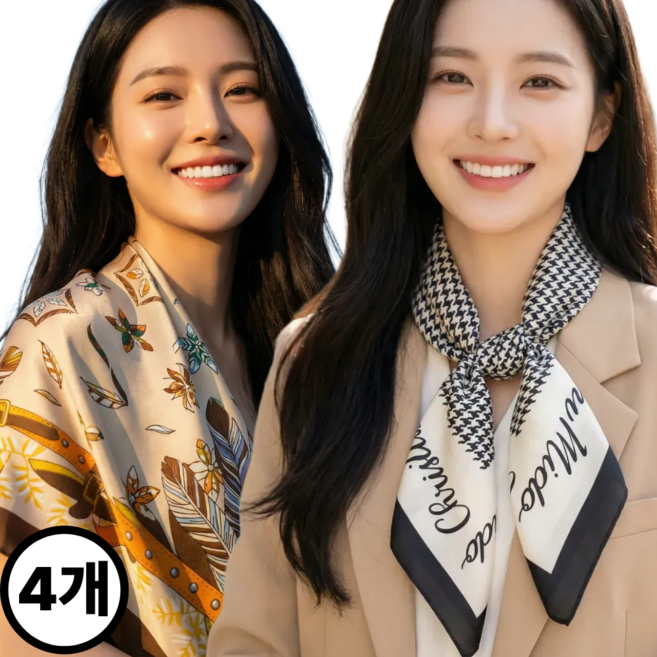 프라미슈 4종 세트 고급 정사각 스카프