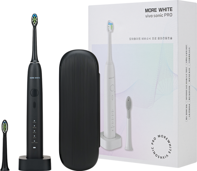모어화이트 전동칫솔 세트 최신형 초미세 무선 음파 진동 초음파 칫솔, 1세트, 블랙, 비바소닉 프로