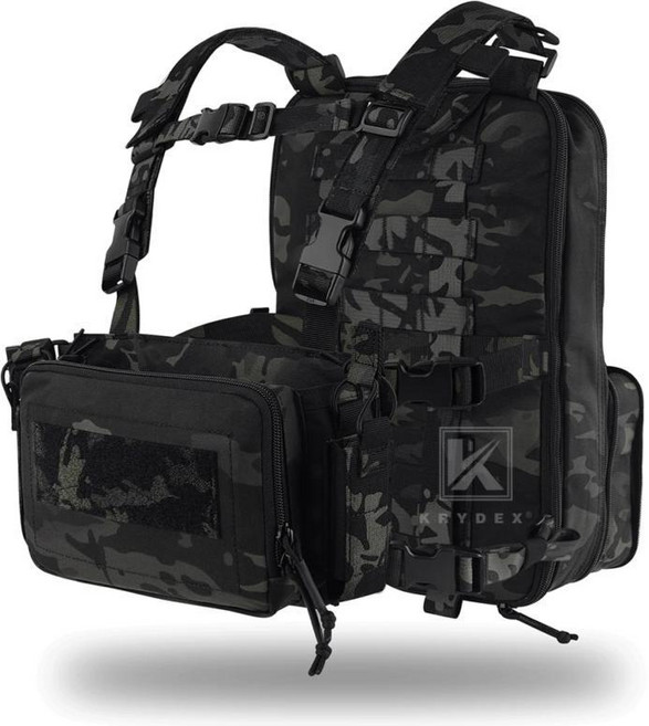 전술 체스트리그 조끼 맥 플랫팩 베낭가방 야외 에어소프트 레인저 그린, 1개, 5. Camo Black