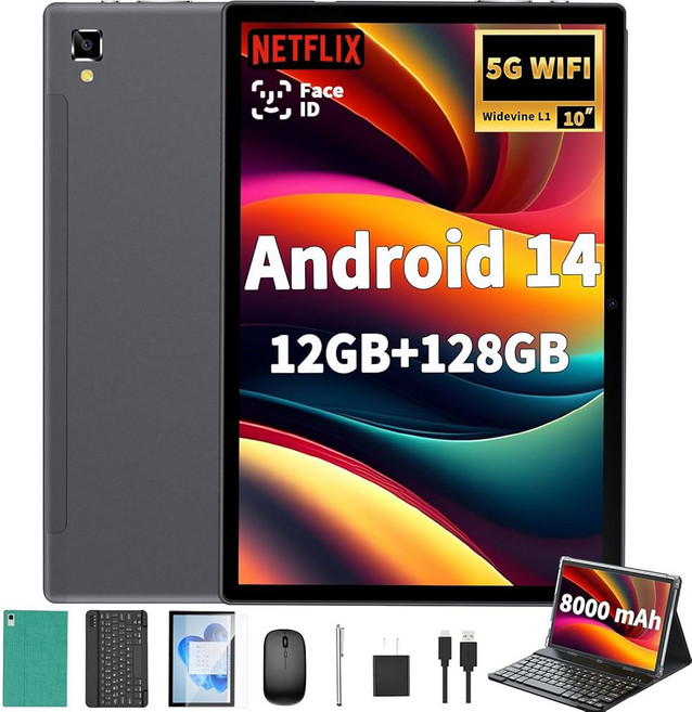 14 태블릿 키보드 포함 8000mAh GMS 확장 케이스 ROM 페이스 5G 인증 분할 128GB 4G RAM 화면 마우스 1TB ID 그린 10인치 스타일러스 지원 BT 12G, Green, 1개