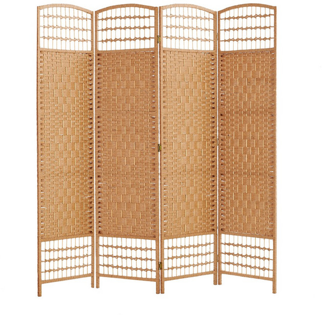 요고바라 라탄 인테리어 파티션 원목 가리개 이동식 가림막, 갈색