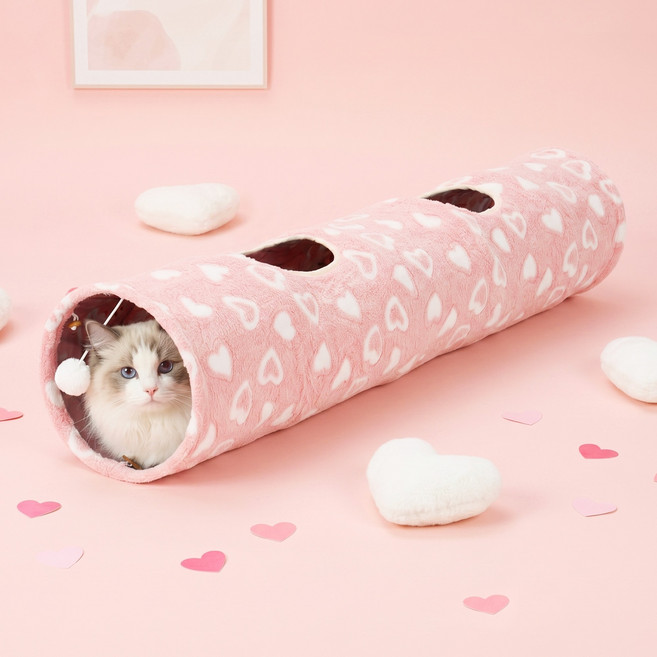 Happy & Polly 아늑한 변형 가능 고양이 터널 장난감, 분홍색, 1개