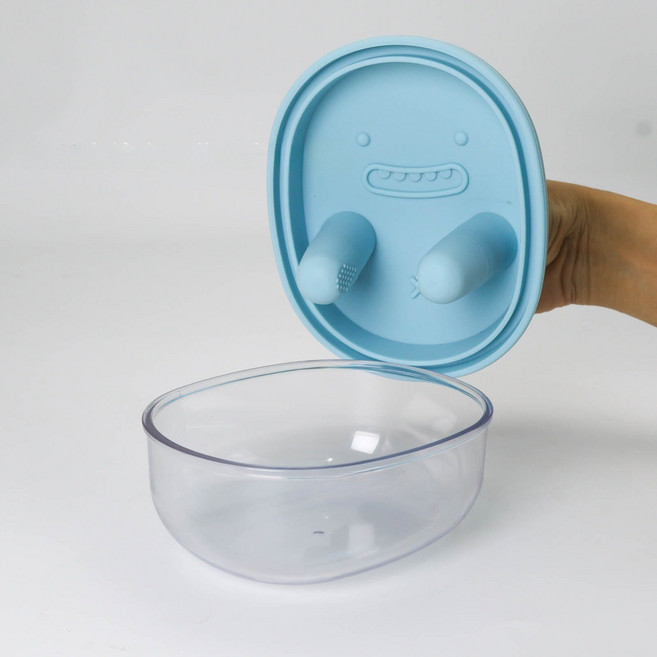 2in1감자칩 용기 밀폐용기 간식통 감자칩 집게 과자집게 손가락 과자 집게(창의적인 간식 먹는 새로운 방법 손가락이 더럽지 않게), 하늘색