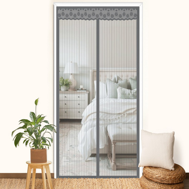 다샵 현관용 방문 자석 벨크로 부착형 모기장, 그레이