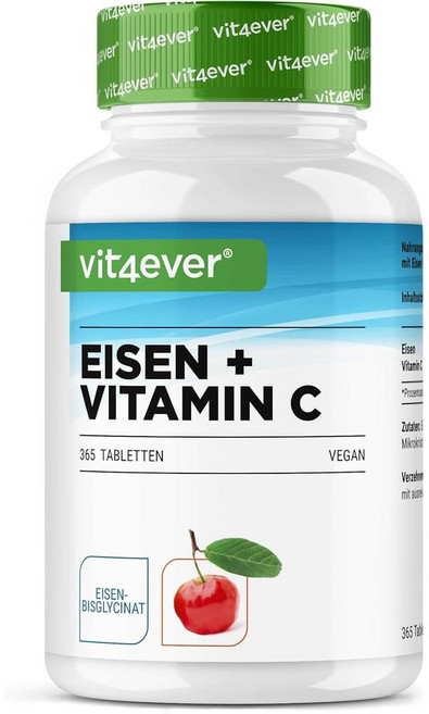 독일 비트포에버 Vit4ever Iron 퓨어 철분 40 mg + 내추럴 비타민C, 3개, 365정