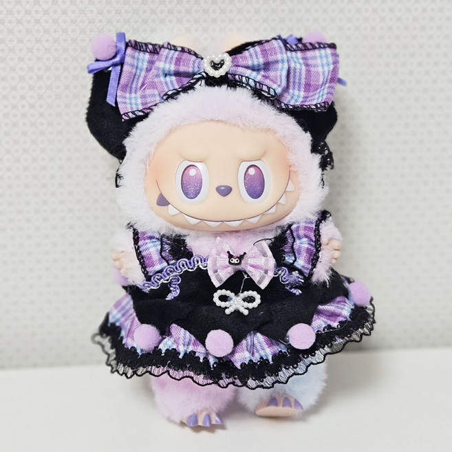 livinglit 라부부 옷 키링 인형 티셔츠 의상 꾸미기 세트, 퍼플 리본 드레스 세트, 1개