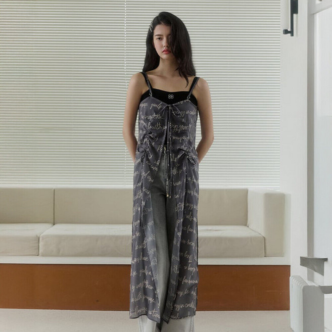 에고이스트 BLUE LABEL 셔링 레터링 끈 장식 원피스 ER2OOP02TDH5720910