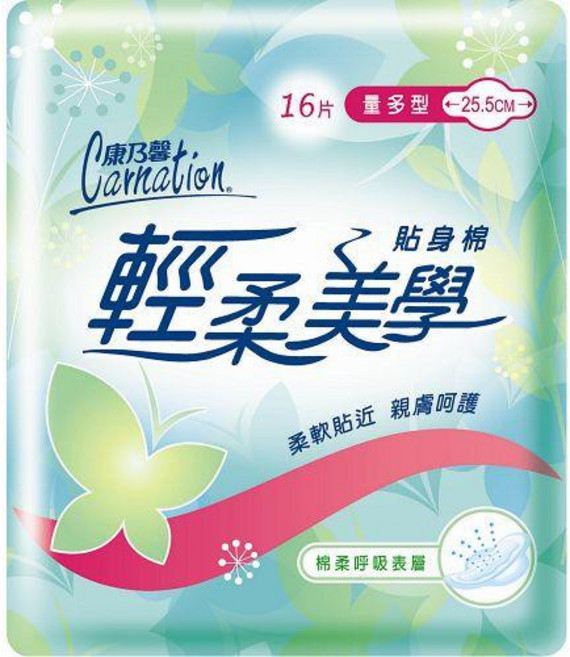 康乃馨 輕柔美學 衛生棉, 1個, 25.5公分(16片), 16片, 25.5公分