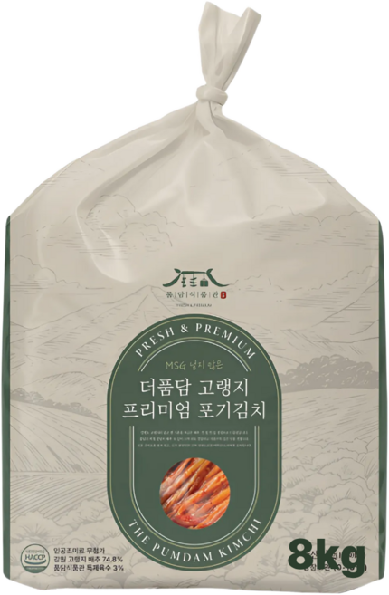 조미료 무첨가 더품담 고랭지 포기김치 HACCP인증 국산 가정용, 1개, 8kg
