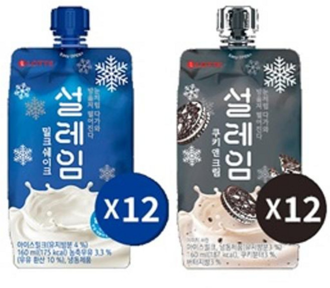 이스트키협력사 2종 설레임 아이스크림 세트(밀크쉐이크 쿠키앤크림), 24개, 160ml