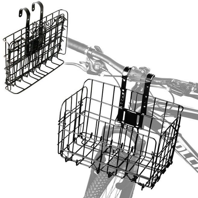 베이직 원터치 접이식 강철 바구니 자전거 앞바구니 장바구니, 1개, 블랙