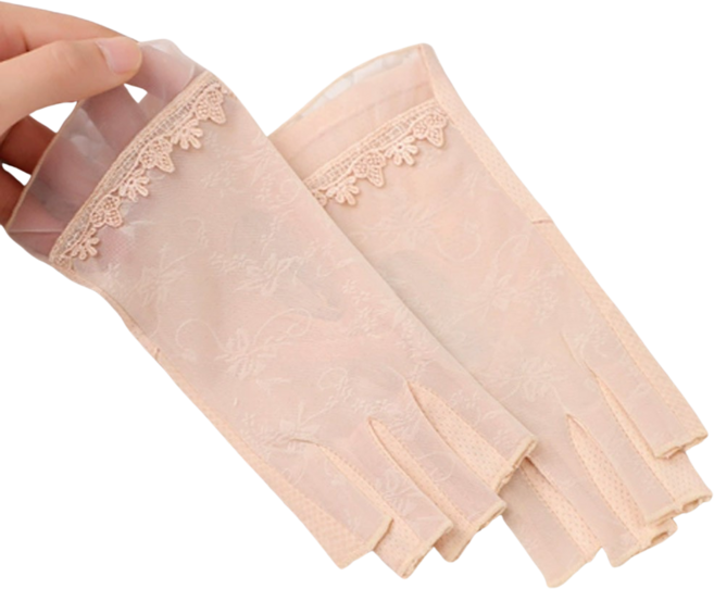 레이스 여성 여름 반장갑 운전 등산 손가락 망사 장갑 여자, 베이지, 1개