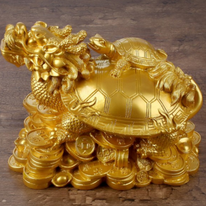 미츠키 황금 골드 거북이 풍수 장식 소품 재물운 인테리어, 황금 거북이 드래곤
