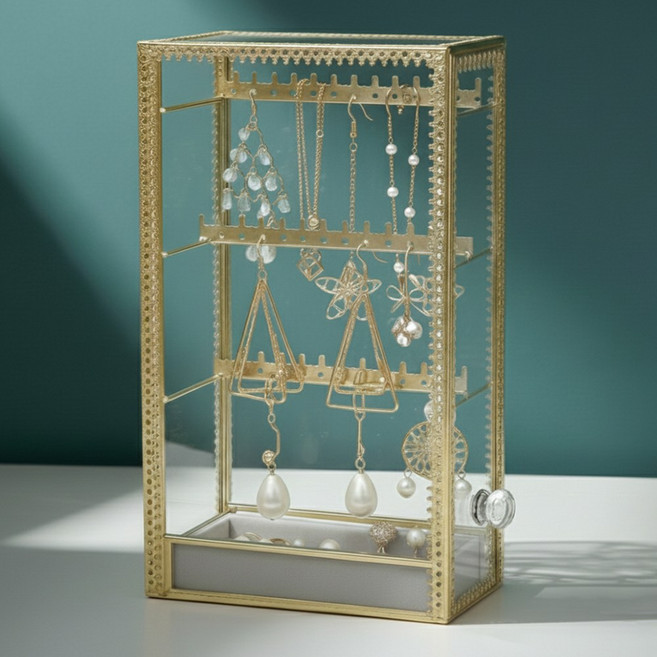 귀걸이 거치대 반지 꽂이 걸이 진열장 목걸이 정리대 먼지차단 골드 악세사리 보관함