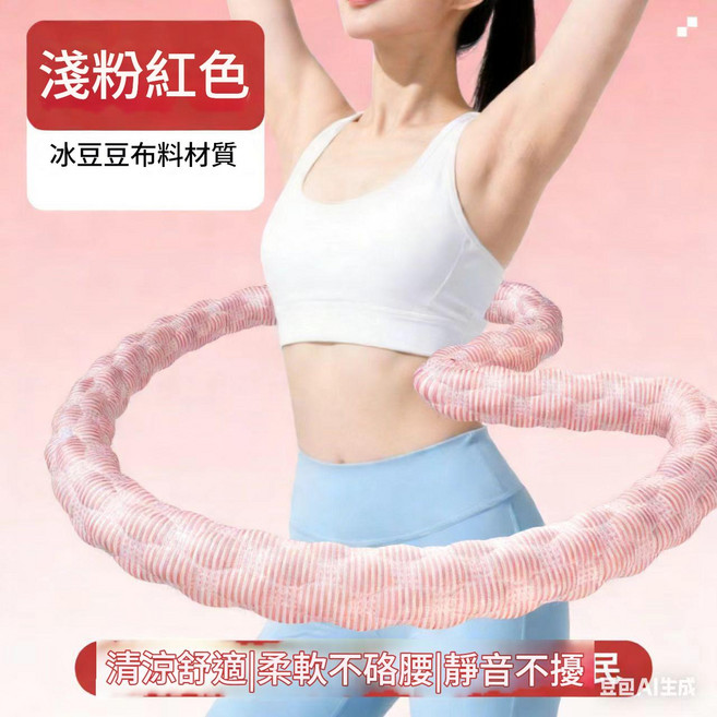 二代新款彈簧呼拉圈 軟體靜音不傷腰 輕彈彈性呼啦圈 居家運動健身器材 1.4kg, 粉色冰絲布靜音呼拉圈, 1個
