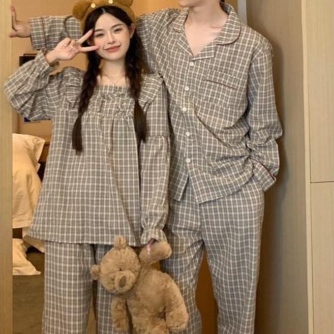 러빙리 져스체크 긴팔 커플 파자마 잠옷 홈웨어 상하세트