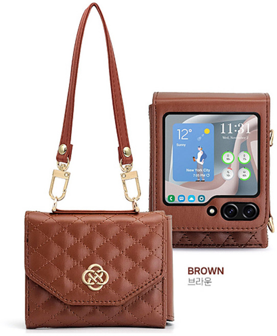 (사은품 전자파차단스티커) 갤럭시Z플립7 겔럭시Z플립7 SM-F766N 지폐 카드 수납 컬러 체크 패턴 퀼팅 지갑형 손목 스트랩 포함 잠금장치 다이어리