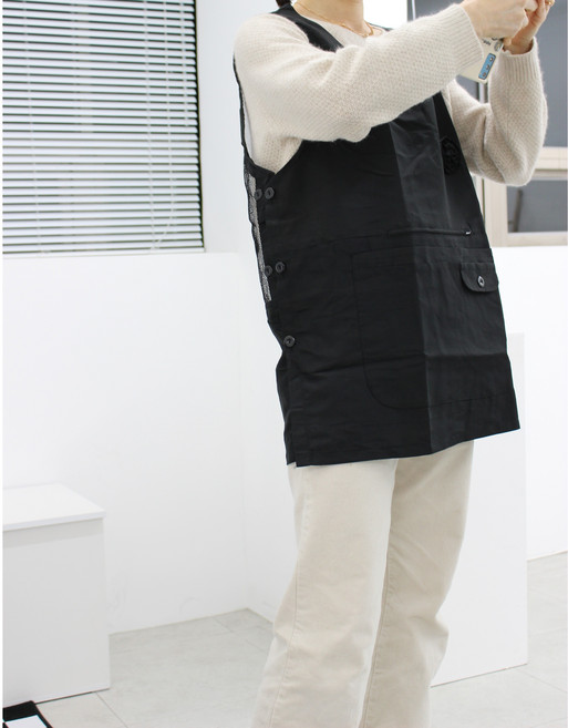 (L-XL) 빅사이즈 가능한 사계절/여름망사앞치마 지퍼주머니 원피스형 단체 식당 요양원, 뒤망사, 1개, 브라운(L)
