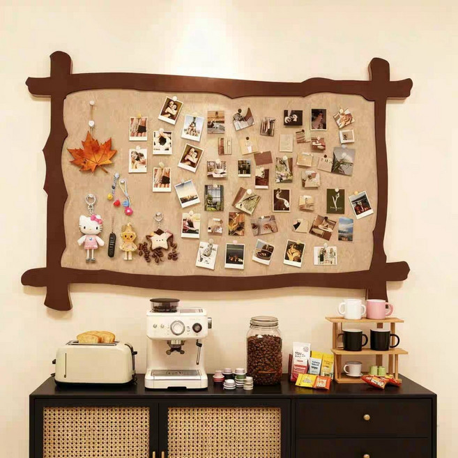 코르크보드 무타공 부착식 게시판 메모보드 다목적 전시보드 가정용 알림판, 나무
