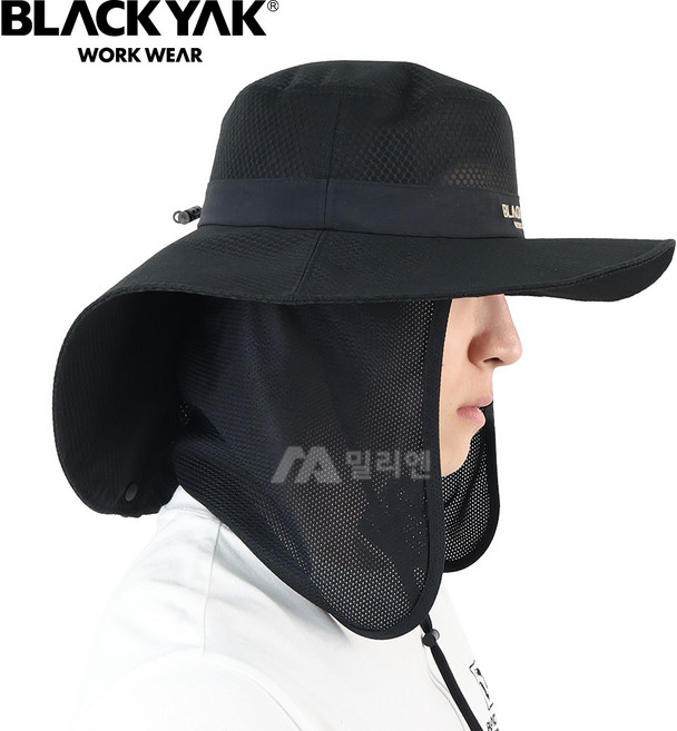 블랙야크 뒷목까지 햇빛 차단하는 쿨 메쉬 와이드햇 탈부착가능한 차양막, 블랙