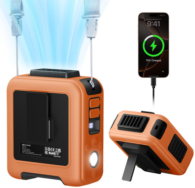 ACMEZING 바디 냉각 선풍기 허리걸이 넥밴드 겸용 강풍 쿨링팬 캠핑 야외 작업 보조배터리, 오렌지, G7