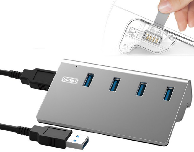 메탈 멀티허브 USB3.2 4포트 Gen2 10Gbps 유무전원 겸용 허브 노트북 맥북 PC호환