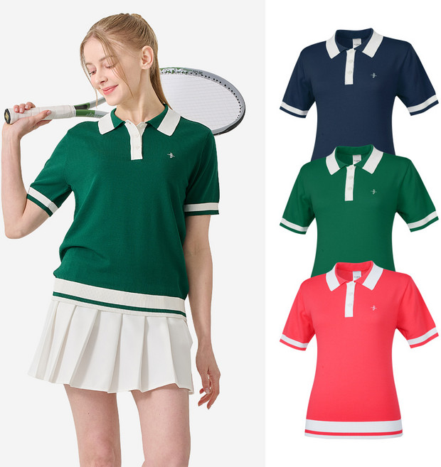 빌트모아 여성 골프웨어 카라 배색 풀오버 카라 티셔츠