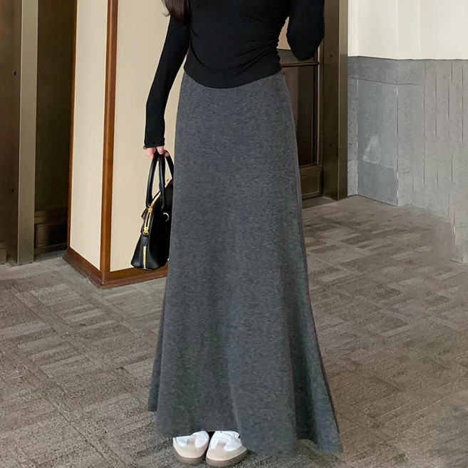 Asure 여자 하이웨스트 루즈핏 머메이드 롱 스커트