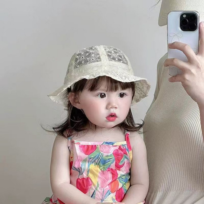 블랙체리 아동용 레이스 매쉬 선햇