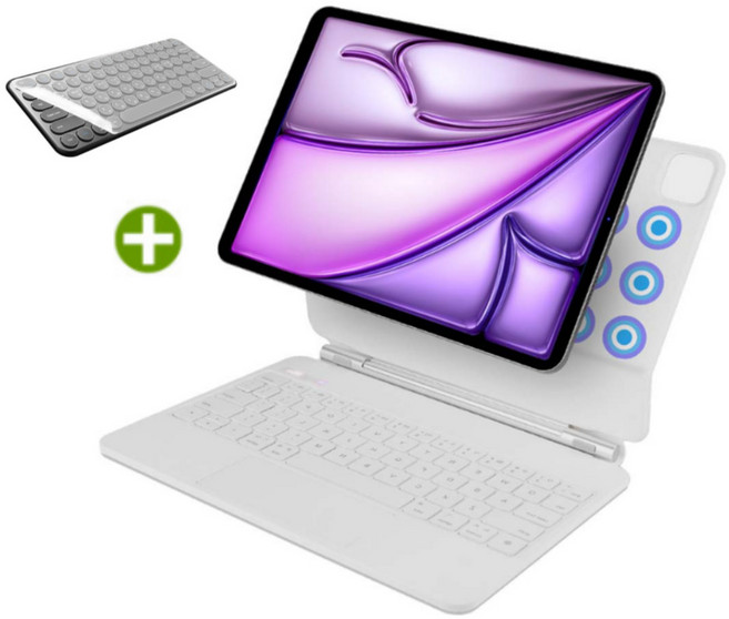 아이패드 에어6 세대 M2 에어 7세대 M3 호환 11인치 13인치 매직 키보드 블루투스 케이스 한글 각인 iPad Air 케이스나라, 화이트