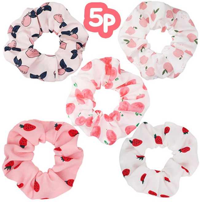 은꽃밴드 상큼과일곱창밴드 핑크곱창 포니테일 헤어슈슈 여성머리끈세트