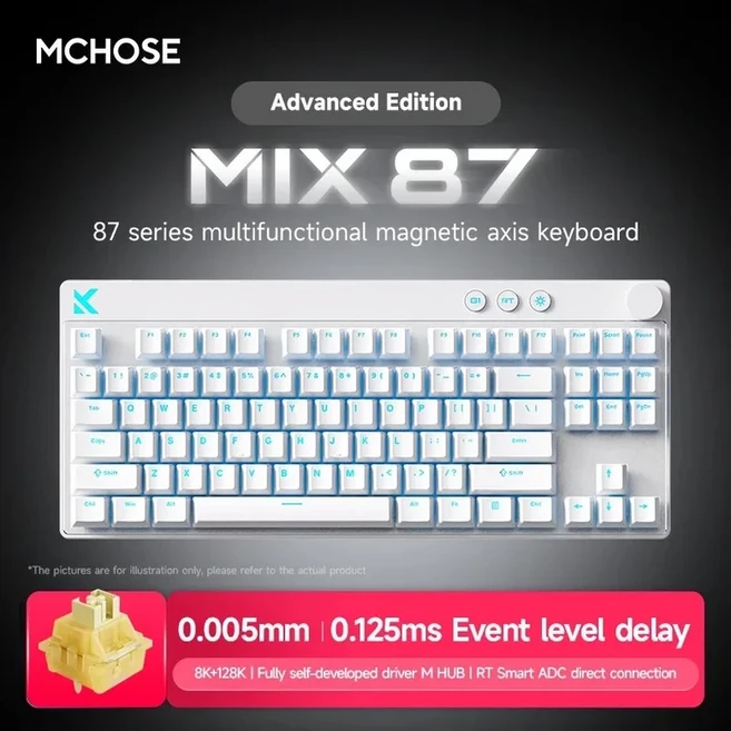 MCHOSE MIX87 마그네틱 스위치 키보드 8K + 256K Esport 0.08ms 낮은 대기 시간 유선 게임용 E-스포츠 맞춤, 07 White Lightning Swit - 쿠팡