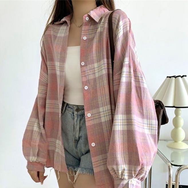 데일리쮸 여성 루즈핏 체크 셔츠 남방