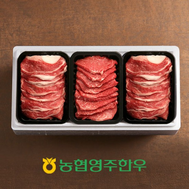 [농협영주한우]1++ 3초구이 차돌모듬한판 3호 / 총 600g (차돌박이x2모듬구이) / 와사비+참소스, 없음