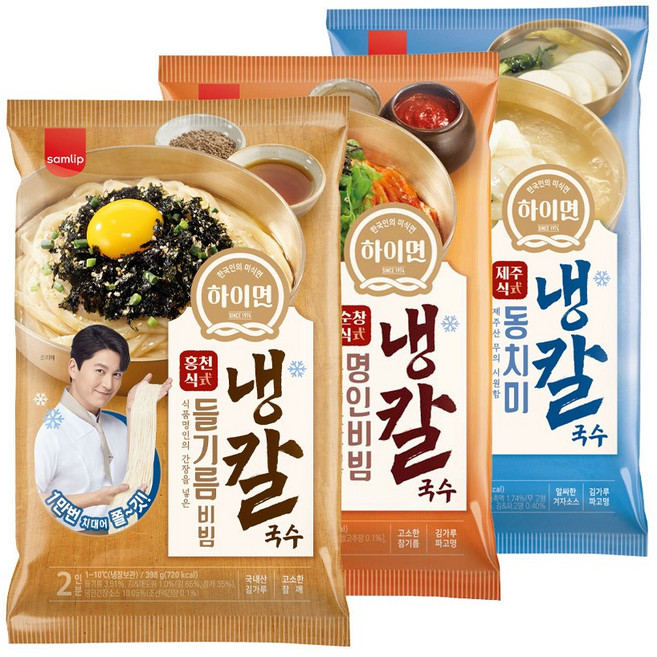 삼립 하이면 냉칼국수 3종 2봉 택 (동치미/명인비빔/들기름비빔), 명인비빔 2봉, 옵션:명인비빔 2봉, 992g