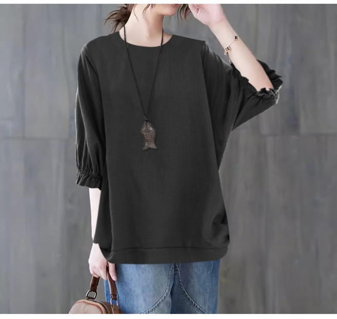 홀리고 루즈핏 7부 소매 체형커버 편한티셔츠 블라우스