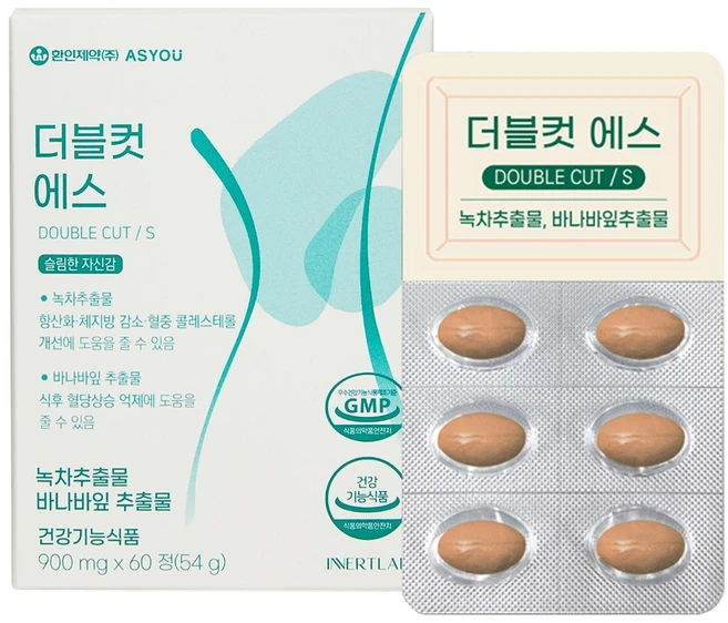 더블컷 에스 900mg x 60정 녹차 추출물 바나바잎, 1개 - 쿠팡