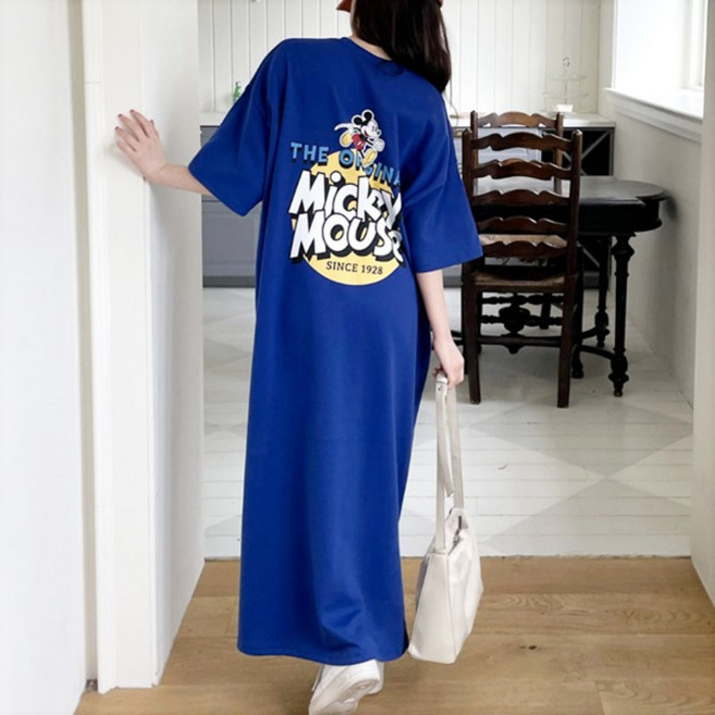 레트로미키 반팔원피스)디즈니정품 롱원피스 박스원피스 미키마우스원피스 프린팅 나염 홈웨어 이지웨어 맥시원피스 루즈핏 그림