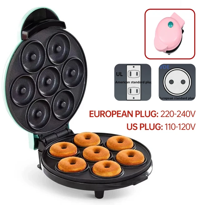 7홀 도넛 기계 케이크 아침 식사 기계 유럽 표준 220V 미국 표준 110V 미니 베이킹 기계, 01 1, 01 유럽 ​​연합, 03 pink